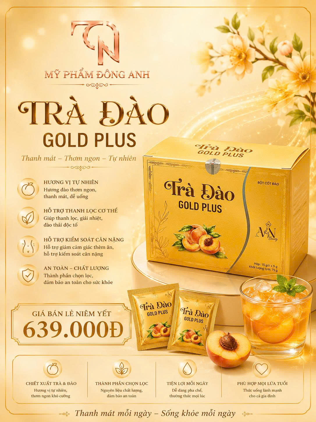 Trà Đào Gold Plus Mỹ phẩm Đông Anh