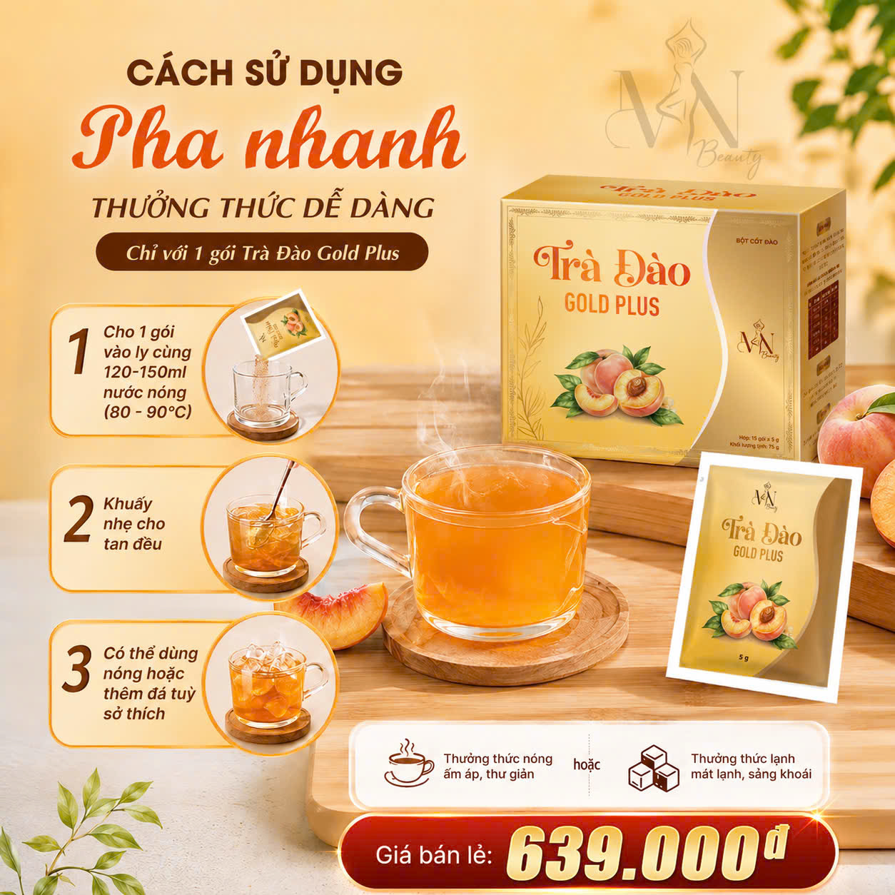 Cách pha Trà Đào Gold Plus